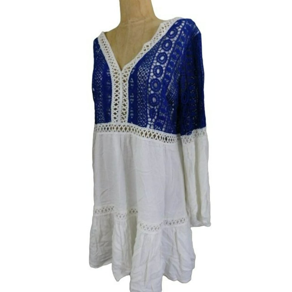 Boston Proper Size M Medium Boho Crochet Lace Peasant Style Dress NWT - Picture 2 of 4
